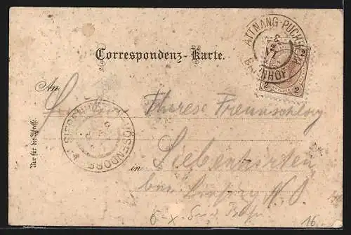 Lithographie Attnang-Puchheim, Totalansicht mit Strasse in Attnang