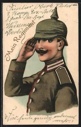 Künstler-AK Soldat mit Pickelhaube