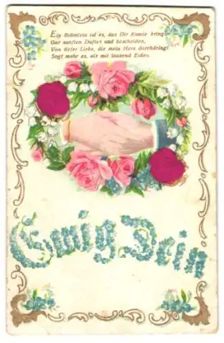 Stoff-Präge-AK Ewig Dein, Rosen aus Stoff