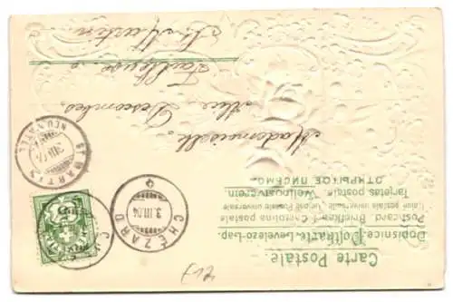 Stoff-Präge-AK Blumenstrauss mit Rosen aus echtem Stoff