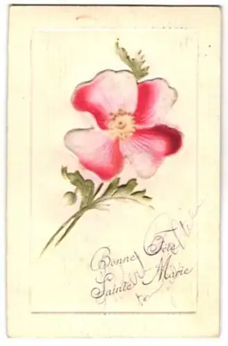 Stoff-Präge-AK Bonne Fete Sainte Marie, Blüte aus Samtstoff
