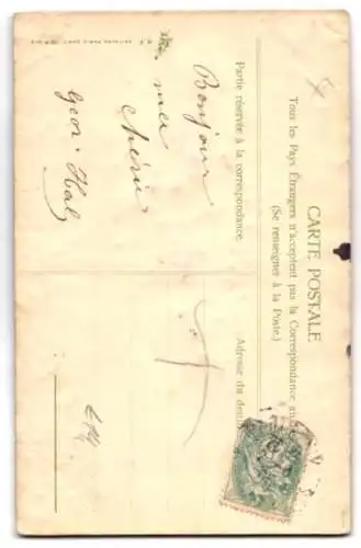 Stoff-Präge-AK Modeste gage d`amitie, Flieder aus Samt