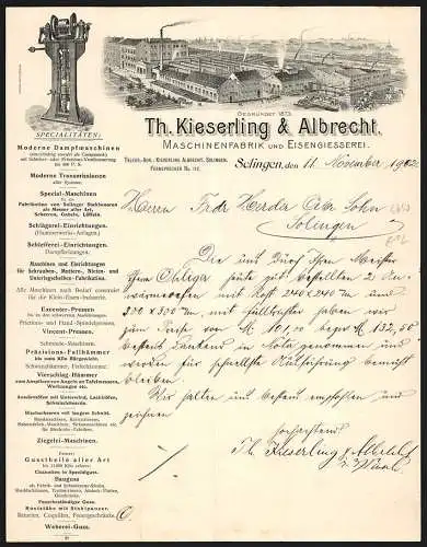 Rechnung Solingen 1902, Th. Kieserling & Albrecht, Maschinenfabrik & Eisengiesserei, Werkansicht mit Lagerplatz