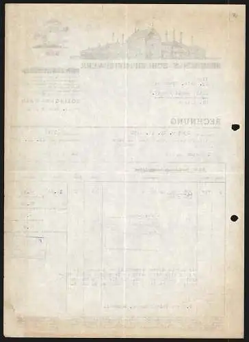 Rechnung Solingen-Wald 1951, Fritz Gauterin, Bergisches Schleifmittelwerk, Modellansicht des Werks, Fabrikmarke