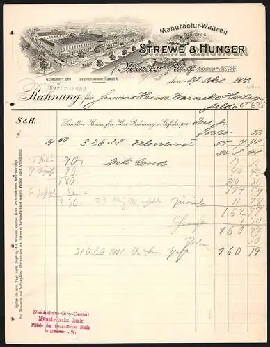 Rechnung Münster i. Westf. 1902, Strewe & Hunger, Manufactur-Waaren, Betriebsgelände in der Ortschaft
