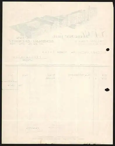 Rechnung Schönau-Chemnitz 1934, J. S. Glaeser jun., Strumpf-Fabrik AG, Modellansicht der Fabrikanlage