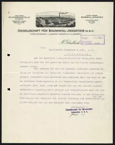 Rechnung M. Gladbach 1925, Gesellschaft für Baumwoll-Industrie mbH, Gesamtansicht der Fabrikanlage