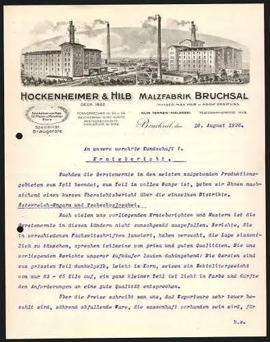 Rechnung Bruchsal 1926, Hockenheimer & Hilb, Malzfabrik, Zwei Ansichten der Fabrikanlage