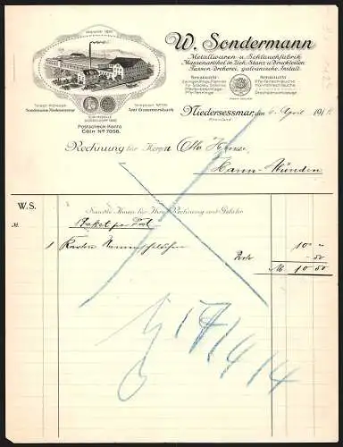 Rechnung Niedersessmar 1914, W. Sondermann, Metallwaren- & Schlauchfabrik, Gesamtansicht der Betriebsanlage