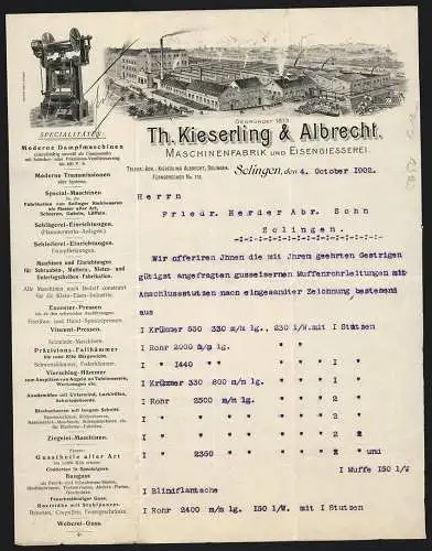 Rechnung Solingen 1902, Th. Kieserling & Albrecht, Maschinenfabrik & Eisengiesserei, Werks- und Produktansicht