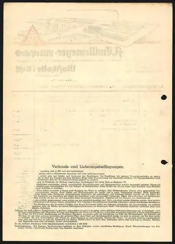 Rechnung Mastholte i. Westf. 1937, A. Twillemeyer, Möbelfabrik, Modellansicht der Fabrikanlage mit Zufahrtsstrasse