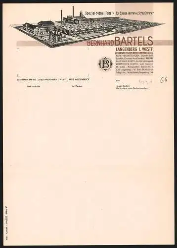 Rechnung Langenberg i. Westf., Bernhard Bartels, Gesamtansicht des Betriebsgeländes mit Parkanlage