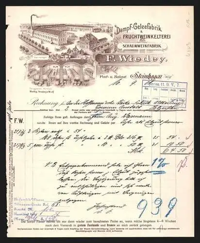 Rechnung Steinhagen i. W. 1901, F. Wiedey, Dampf-Gelee- & Schaumweinfabrik, Betriebsansicht und Weinkeller