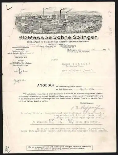 Rechnung Solingen 1933, P. D. Rasspe Söhne, Fabrik für landwirtschaftl. Maschinen, Gesamtansicht des Betriebsgeländes