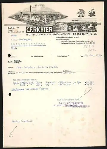 Rechnung Oberoderwitz /Sa. 1935, C. F. Richter, Frottier-, Leinen- & Baumwollweberei, Hauptwerk und Werk Neukirch