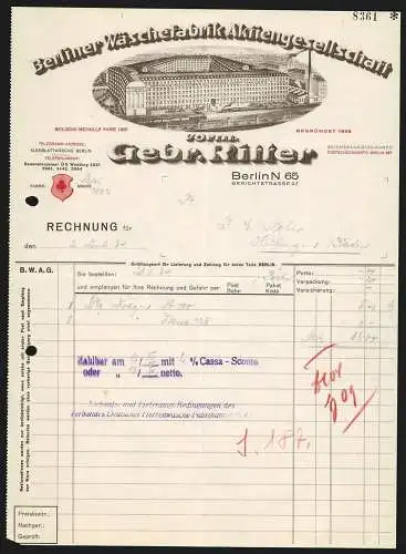 Rechnung Berlin 1934, Berliner Wäschefabrik AG, Betriebsgebäudekomplex mit eigener Gleisanlage