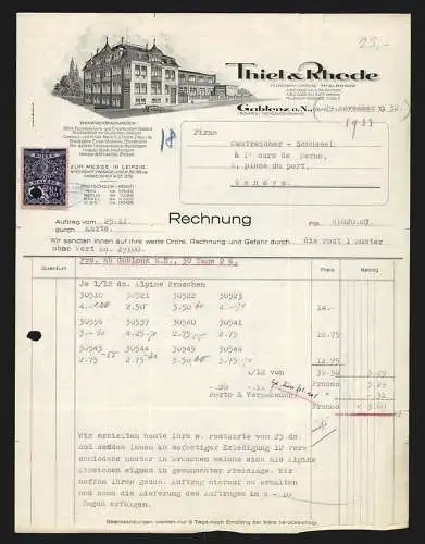 Rechnung Gablonz a. N. 1932, Firma Thiel & Rhode, Geschäftsgebäude mit Einfahrt