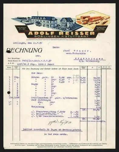 Rechnung Böblingen 1927, Firma Adolf Reisser, Haupt-Betrieb und Bahnlager