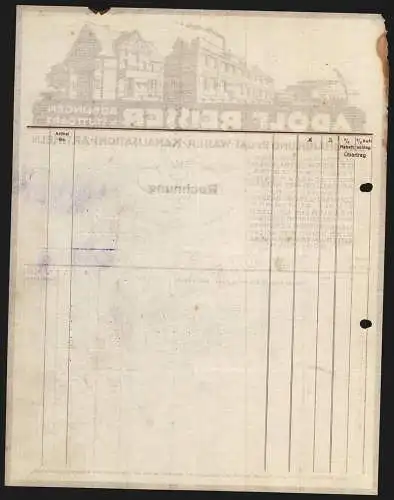 Rechnung Böblingen 1924, Adolf Reisser, Grosshandlung in Glas-, Wasser- & Kanalisationsartikeln, Betriebsansicht