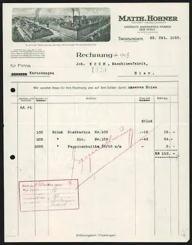 Rechnung Trossingen 1928, Matth. Horner AG, Harmonika-Fabrik, Die Fabrikanlage aus der Vogelschau