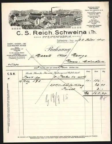 Rechnung Schweina i. Thür. 1915, C. S. Reich, Pfeifenfabrik, Transportkutsche verlässt Werksgelände