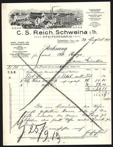 Rechnung Schweina i. Thür. 1913, C. S. Reich, Pfeifenfabrik, Transportkutsche verlässt Werksgelände