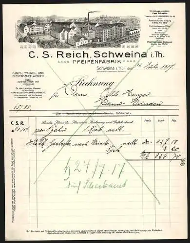 Rechnung Schweina i. Thür. 1917, C. S. Reich, Pfeifenfabrik, Transportkutsche verlässt Werksgelände