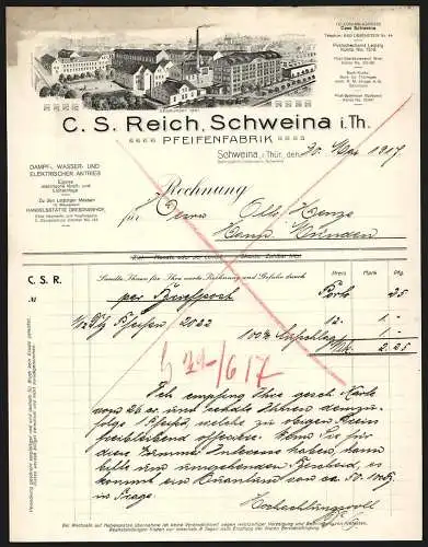 Rechnung Schweina i. Thür. 1917, C. S. Reich, Pfeifenfabrik, Transportkutsche verlässt Betriebsgelände