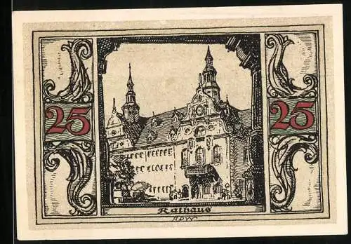Notgeld Arnstadt 1921, 25 Pfennig, Reichsadler, Rathaus