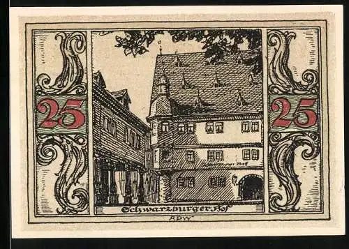 Notgeld Arnstadt 1921, 25 Pfennig, Reichsadler, Schwarzburger Hof