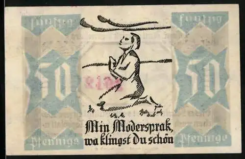 Notgeld Bönningstedt, 50 Pfennig, Löwen, Betende Frau