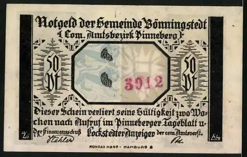 Notgeld Bönningstedt, 50 Pfennig, Löwen, Betende Frau