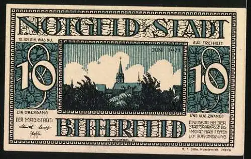 Notgeld Bitterfeld 1921, 10 Pfennig, Ortsansicht, Das alte Kornhaus