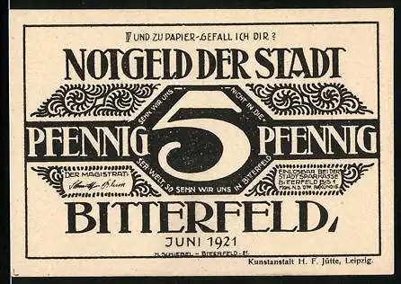 Notgeld Bitterfeld 1921, 5 Pfennig, Ornamente