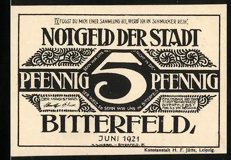 Notgeld Bitterfeld 1921, 5 Pfennig, Ornamente