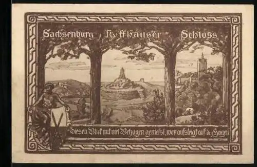 Notgeld Allstedt 1921, 50 Pfennig, Sachsenburg, Kyffhäuser und Schloss, Wappen