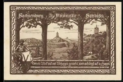 Notgeld Allstedt 1921, 50 Pfennig, Sachsenburg, Kyffhäuser und Schloss, Wappen