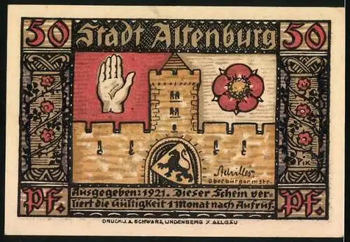 Notgeld Altenburg 1921, 50 Pfennig, Kunz von Kaufungen und Wilhelm von Mosen rauben die Prinzen Ernst und Albrecht