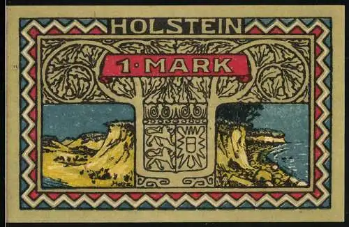 Notgeld Altona /Elbe 1922, 1 Mark, Ortspartie, Küstenpartie, Wappen