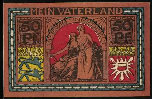 Notgeld Altona /Elbe 1922, 50 Pfennig, Zwei Frauen mit Wappen