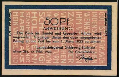 Notgeld Altona /Elbe 1922, 50 Pfennig, Zwei Frauen mit Wappen
