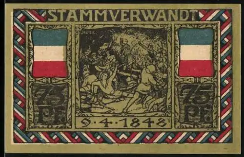 Notgeld Altona /Elbe 1922, 75 Pfennig, Krieger im Gefecht 1848, Wappen