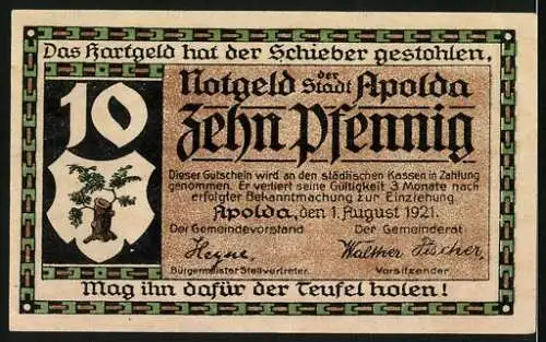 Notgeld Apolda 1921, 10 Pfennig, Apoldas Wirkinsustrie, Strickjacken und Schals