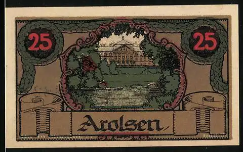 Notgeld Arolsen 1921, 25 Pfennig, Blick auf das Schloss
