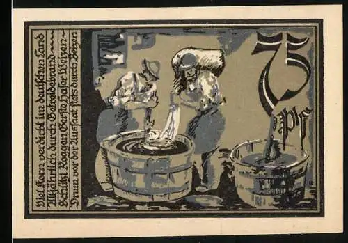 Notgeld Aschersleben 1921, 75 Pfennig, Bauern beizen Getreide