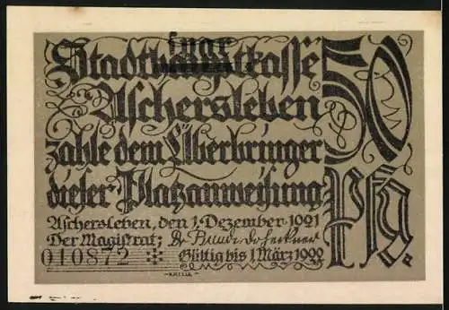 Notgeld Aschersleben 1921, 50 Pfennig, Bauer spritzt das Obst