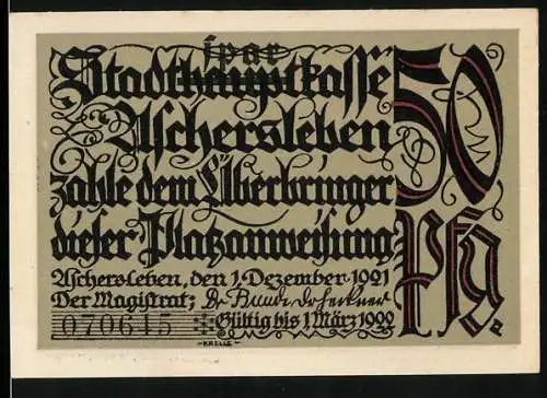 Notgeld Aschersleben 1921, 50 Pfennig, Das Bestehornhaus