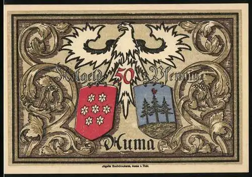 Notgeld Auma 1921, 50 Pfennig, Adler mit Wappen