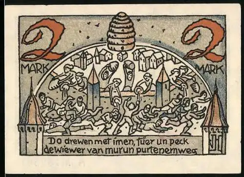 Notgeld Dorsten, 2 Mark, Jubiläum 675 jähriges Bestehen der Stadt, Verteidigung der Stadt