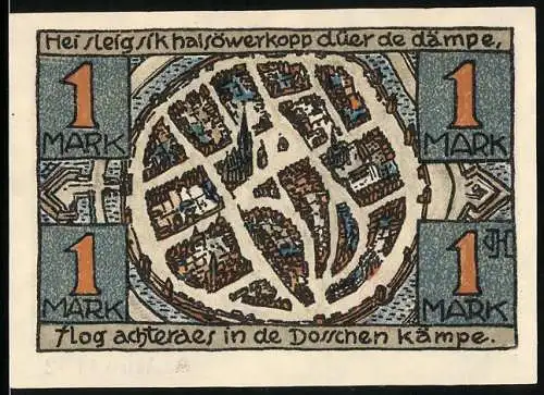 Notgeld Dorsten, 1 Mark, Jubiläum 675 jähriges Bestehen der Stadt, Ortsansicht